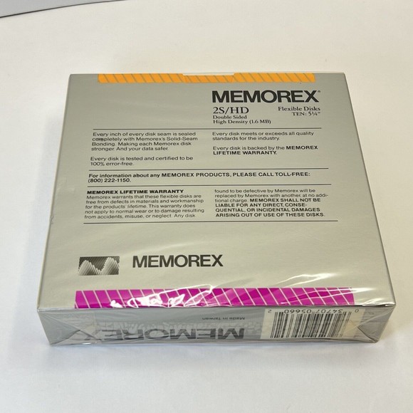 Memorex 2S/HD Double Sided High Density 5.25" Floppy Disks 10 Pack Sealed NEW! - Picture 3 of 4